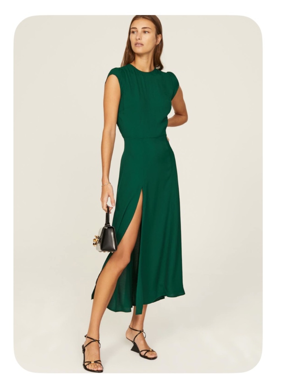 Reformation Gavin Cap-Sleeve Midi Dress w/ High Side Slit - Size 8, Forest Green
